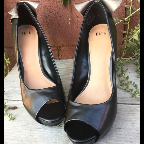 Elle Women's Shoes Leather Pump Black Platform Heels Leather size 9.5 - Picture 4 of 5